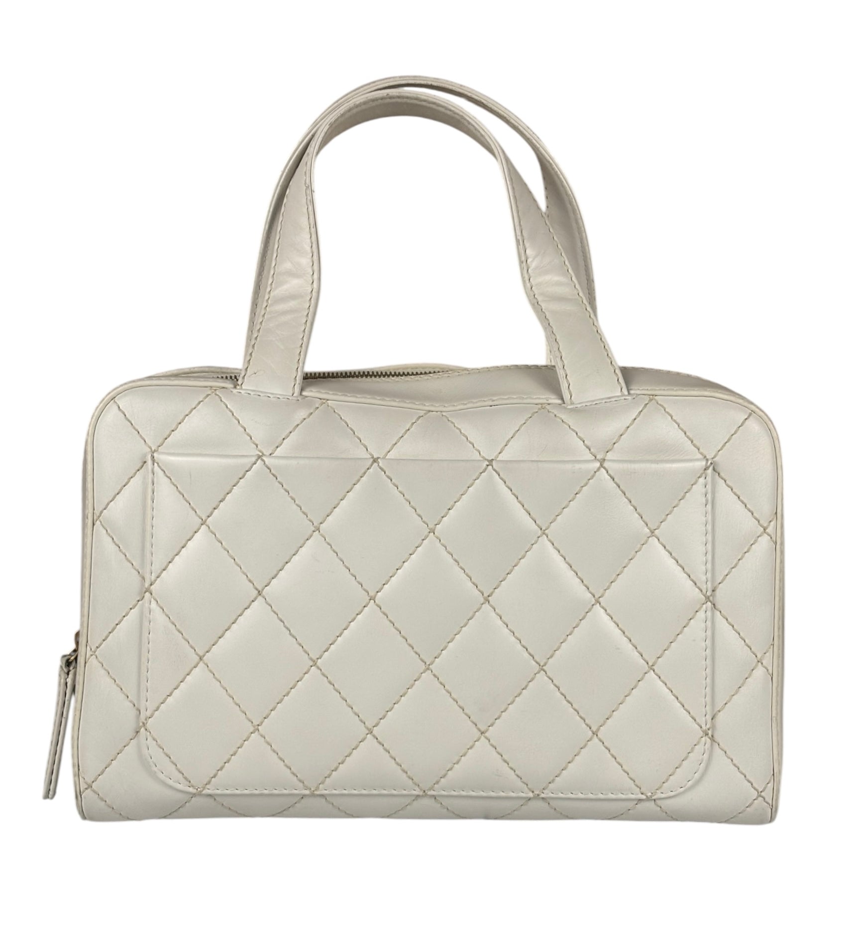 Chanel White CC Lambskin Wild Stitch Handbag 2003