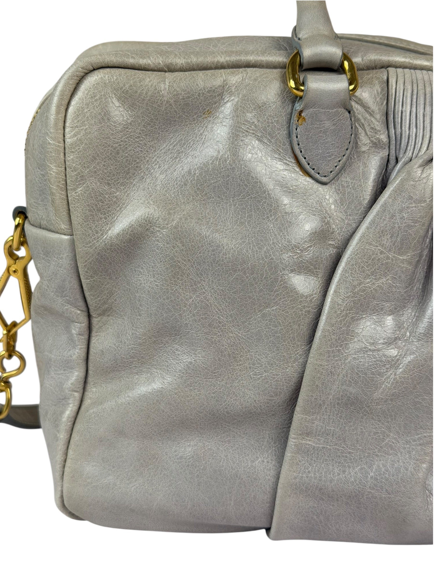 Miu Miu Vintage Pale Grey Vitello Leather Two-Way Bag