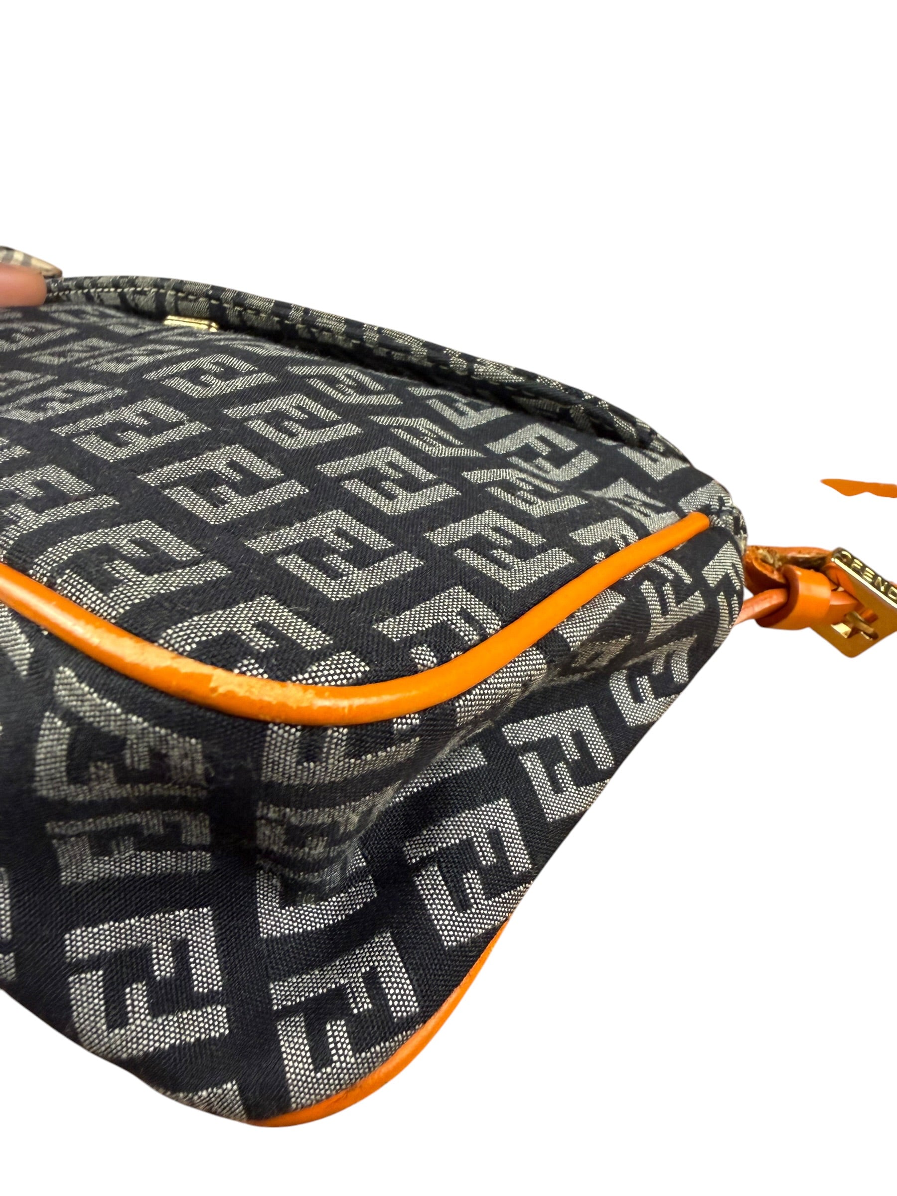 Fendi Orange Leather Trim Zucca Pochette