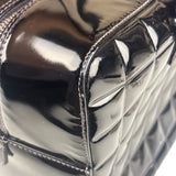 Chanel Black Leather Patent Chocolate Bar Bowler Hand Bag