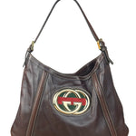 Gucci Brown Web Britt Hobo Leather Shoulder Bag