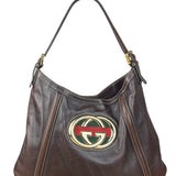 Gucci Brown Web Britt Hobo Leather Shoulder Bag