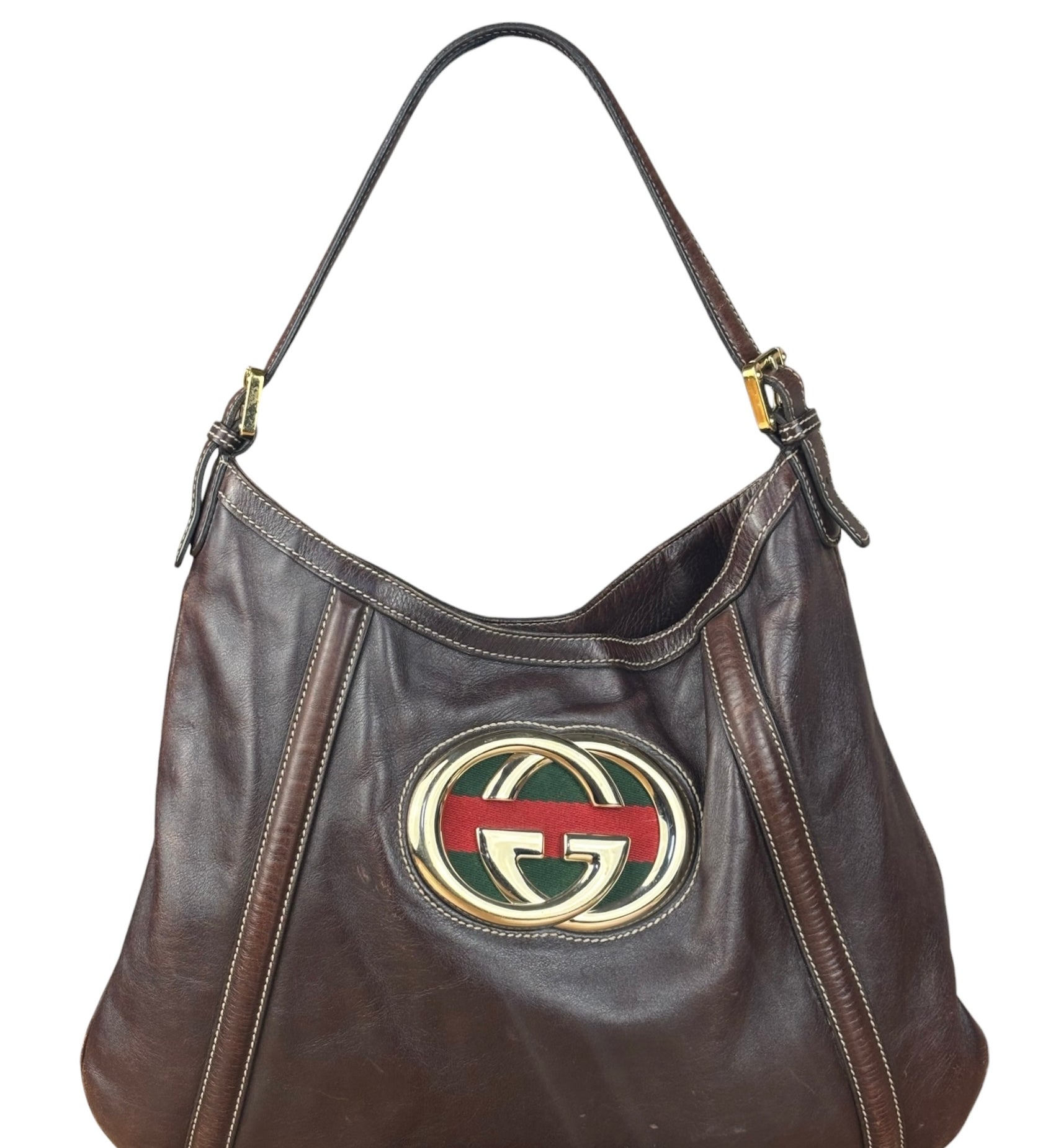 Gucci Brown Web Britt Hobo Leather Shoulder Bag