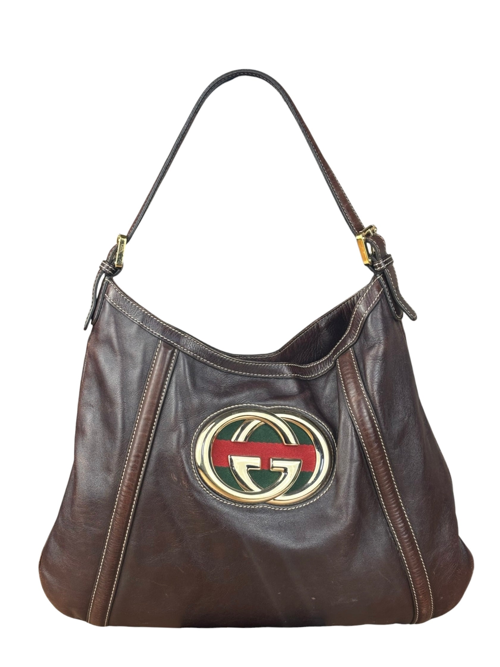 Gucci Brown Web Britt Hobo Leather Shoulder Bag