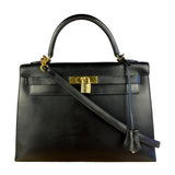 Hermes Kelly 32 Black Box Leather 1991