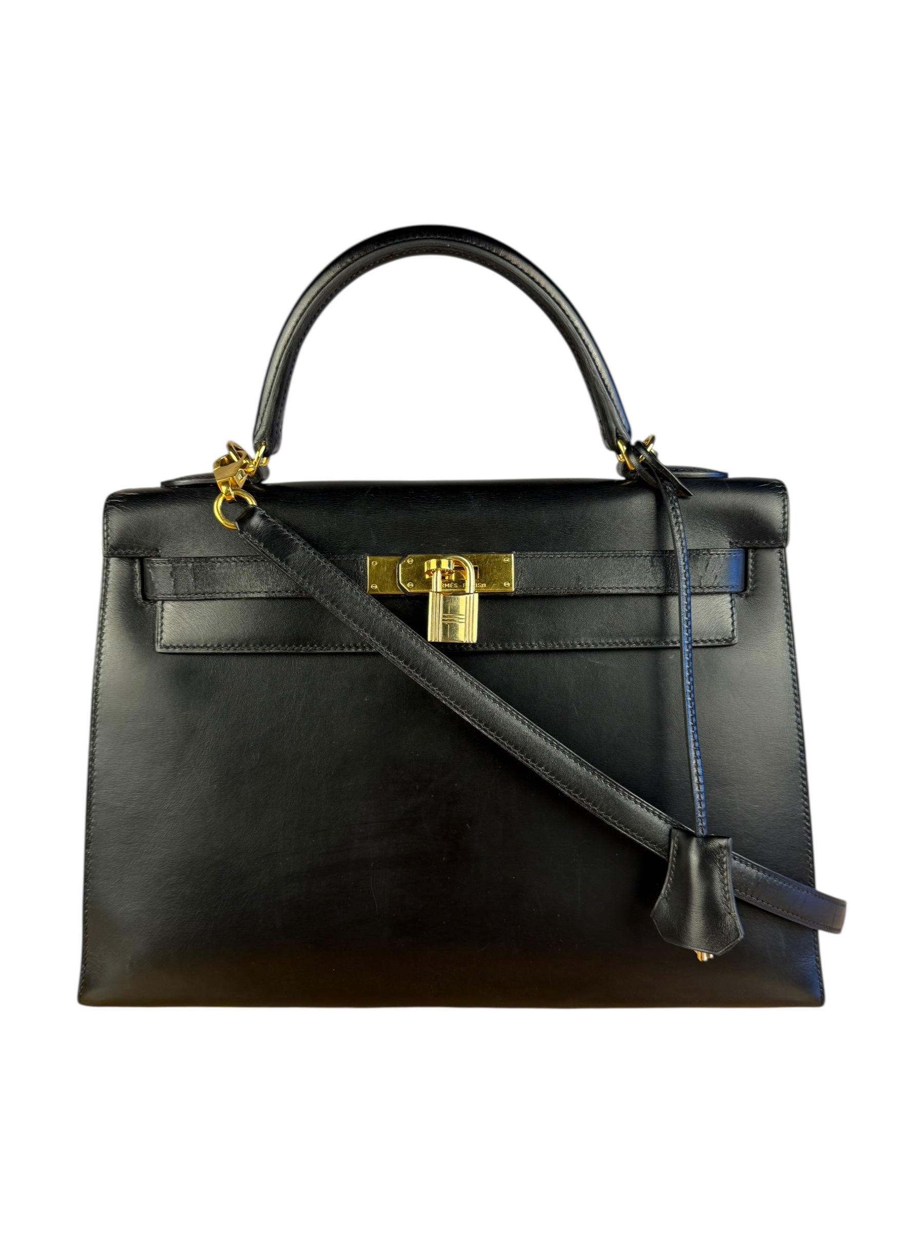 Hermes Kelly 32 Black Box Leather 1991
