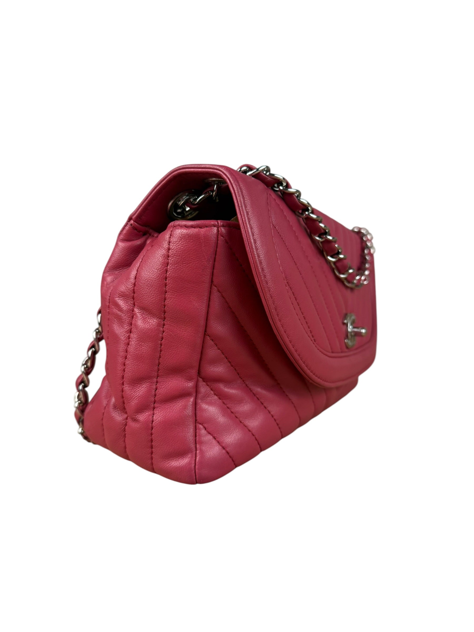 Chanel Pink Chevron Quilted Leather Medium Flap Bag 2018