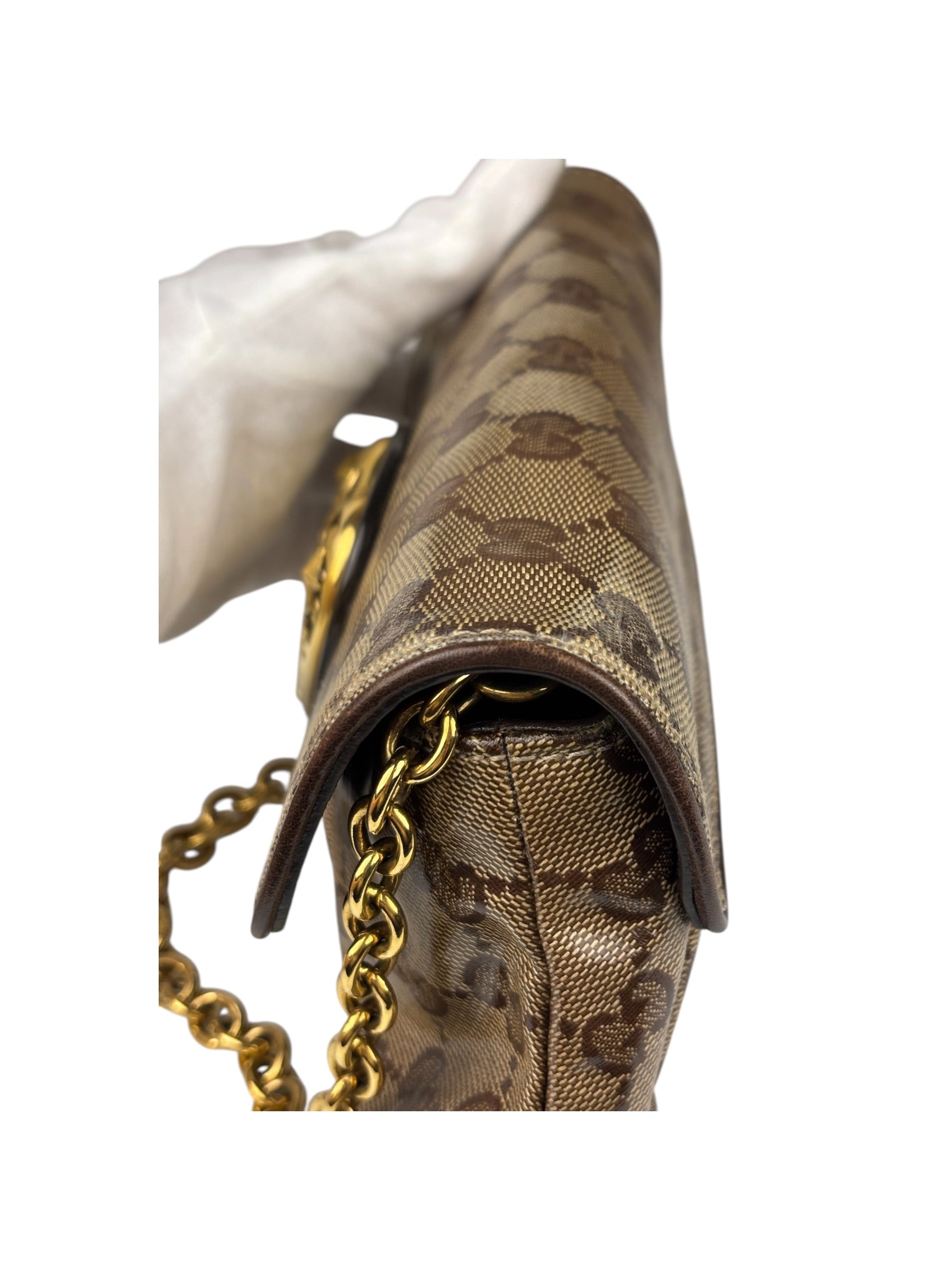 Gucci Brown Patent Leather GG Crystal Babouska Hysteria Pochette