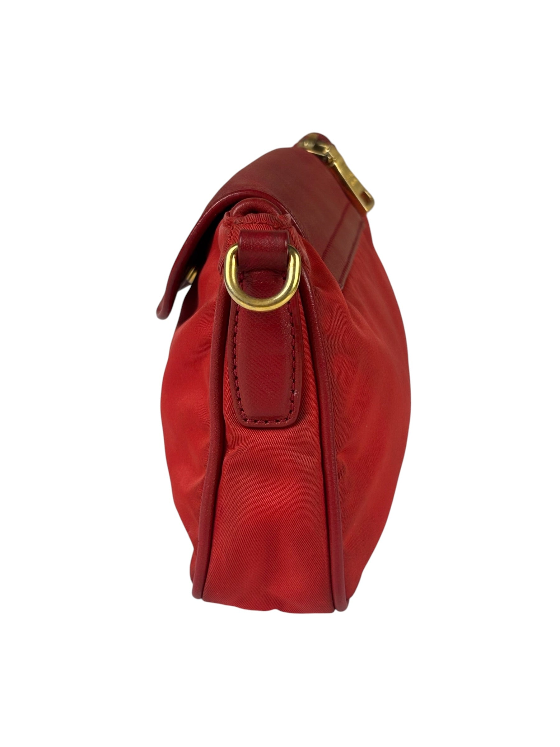 Prada Red Tessuto Nylon/Saffiano Leather Trim Two-Way Bag