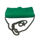 Balenciaga Green Crocodile Embossed Hourglass Wallet On Chain