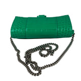 Balenciaga Green Crocodile Embossed Hourglass Wallet On Chain
