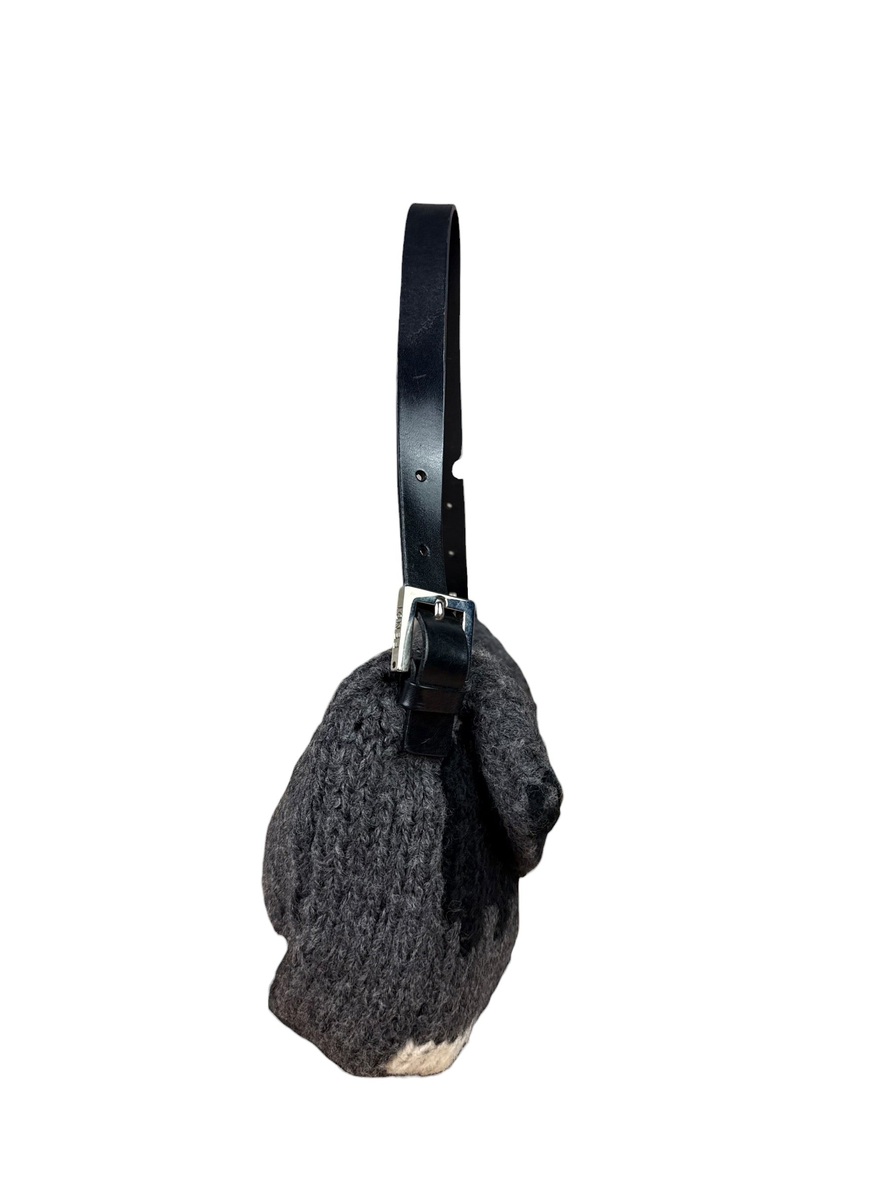 Fendi Vintage Grey/Black Knit Wool Baguette