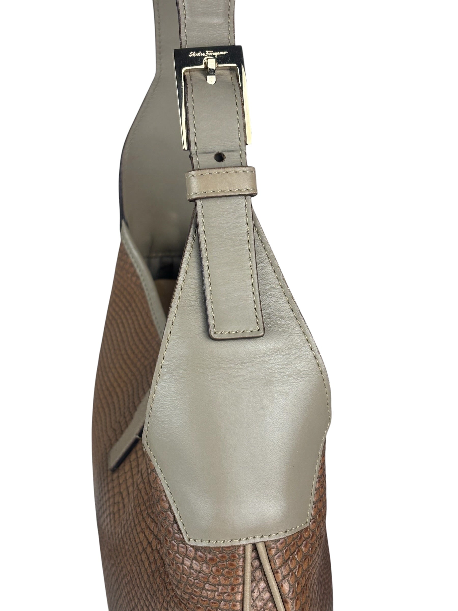Salvatore Ferragamo Brown Lizard-Embossed Hobo Bag