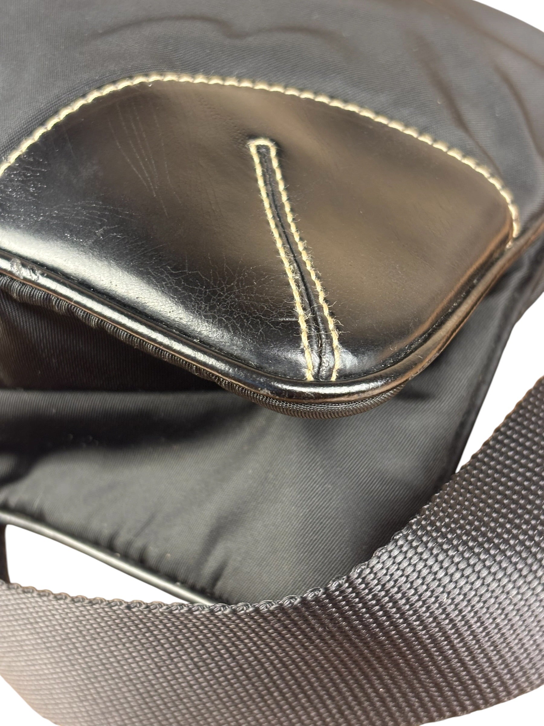 Prada Black Tessuto Nylon Leather Trim Shoulder Bag