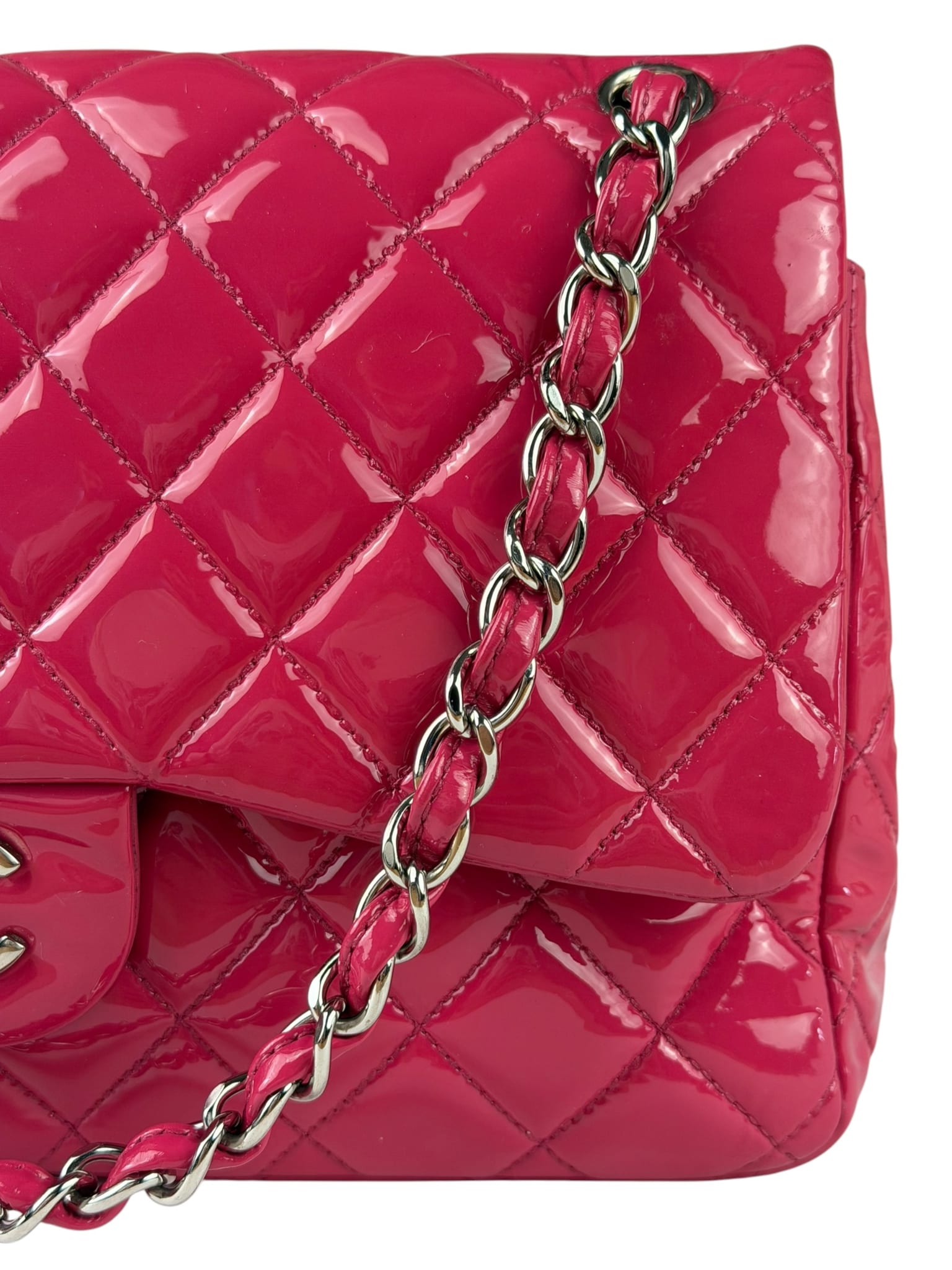 Chanel Hot Pink Large Patent Leather Double Flap Shoulder Bag 2014