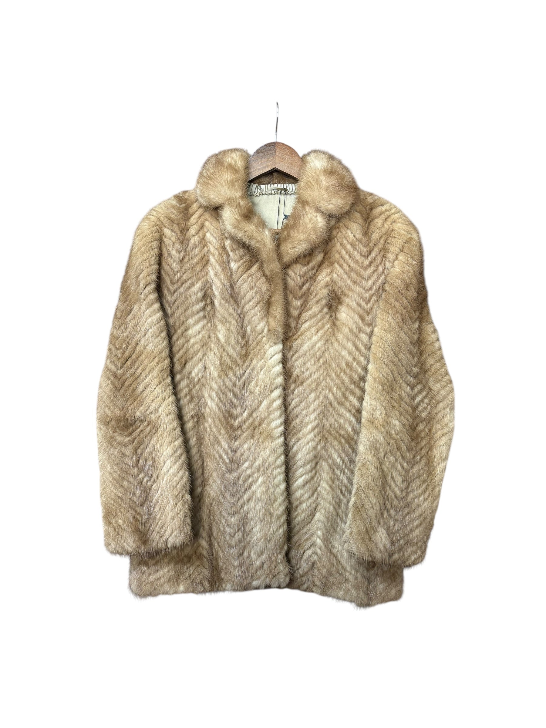 Vintage Light Brown Chevron Mink Fur Coat