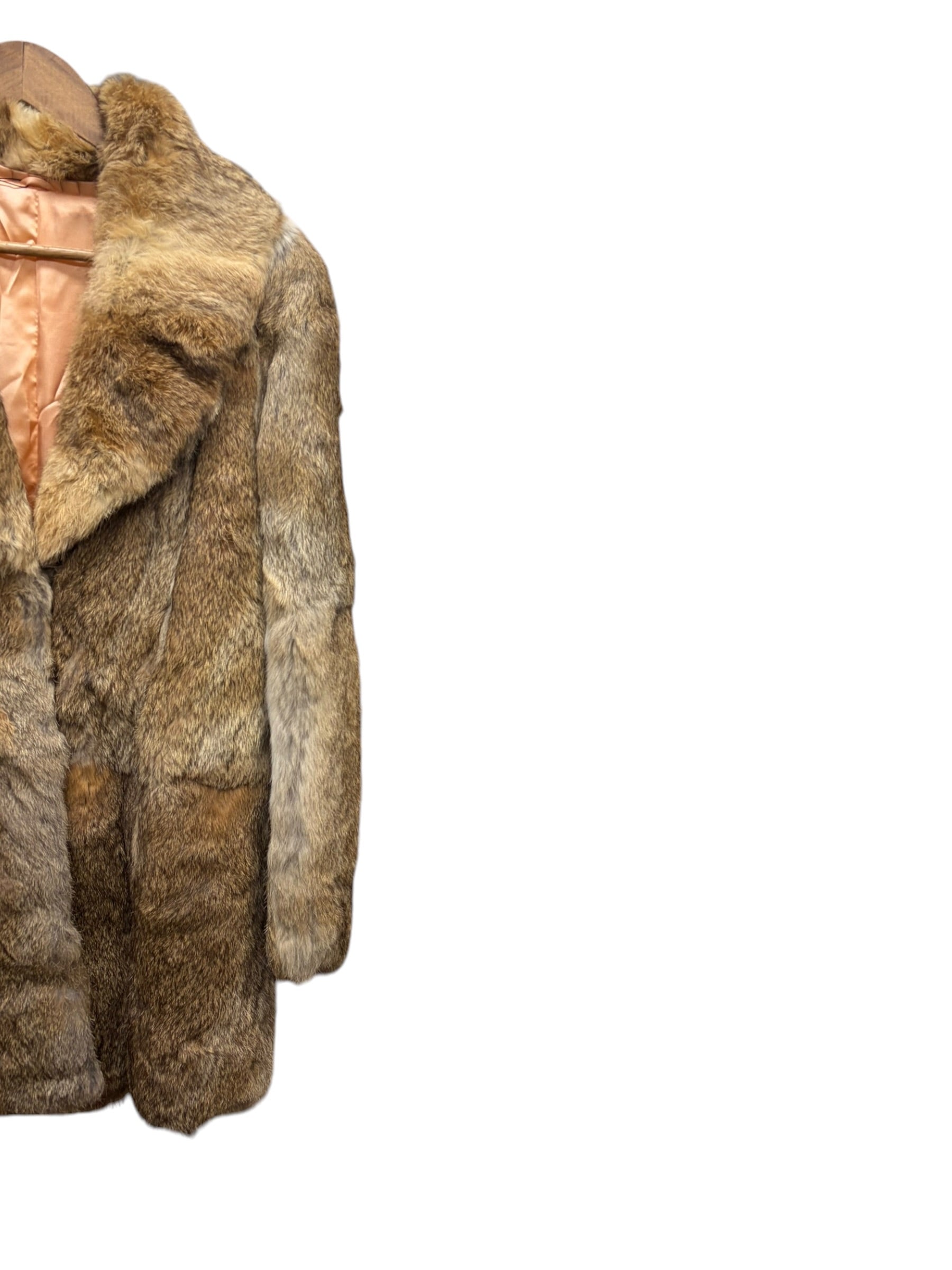 Vintage Warm Tan & Beige Rabbit Fur Coat