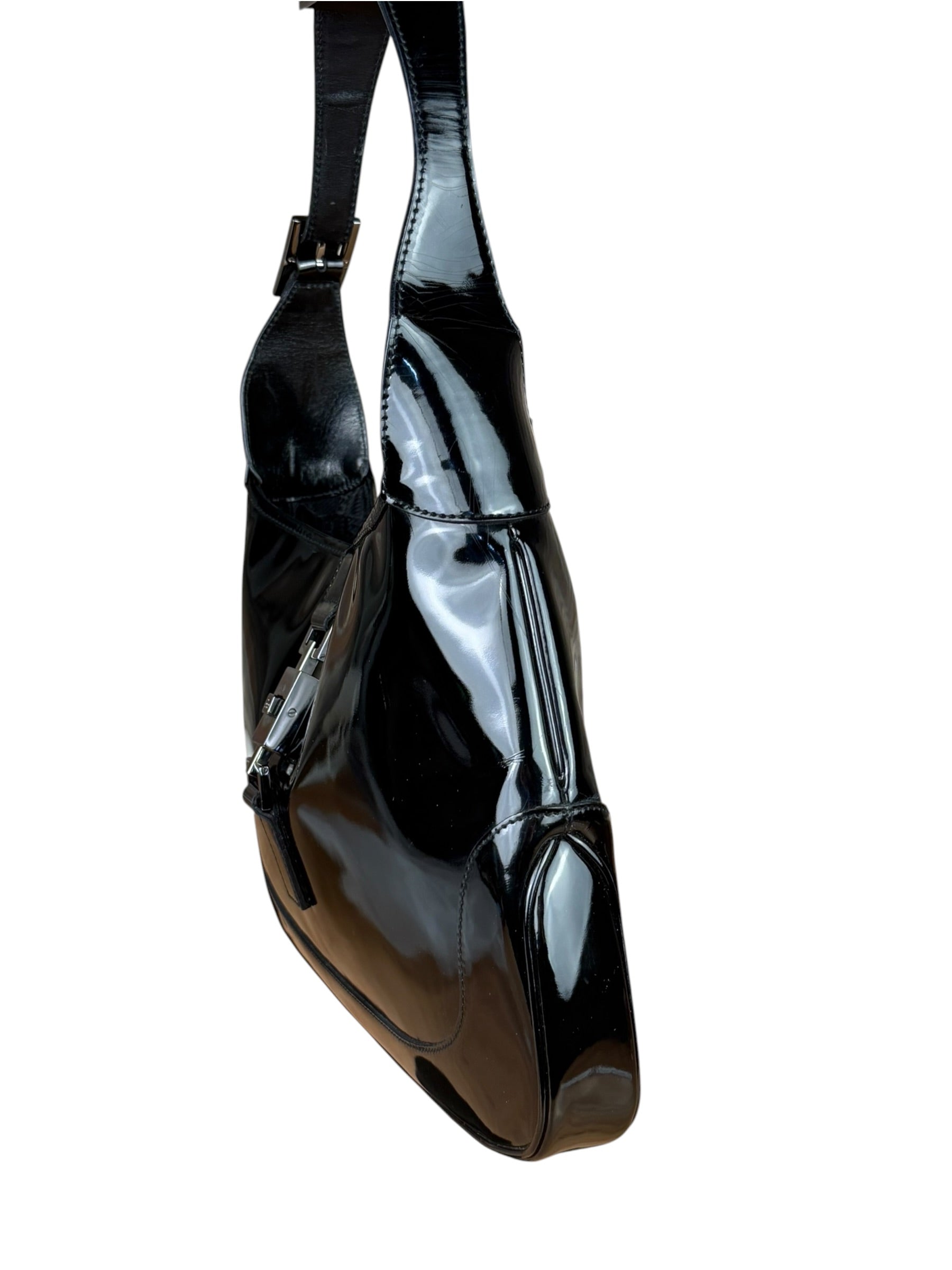 Gucci Vintage TF Black Patent Leather Jackie Hobo Bag