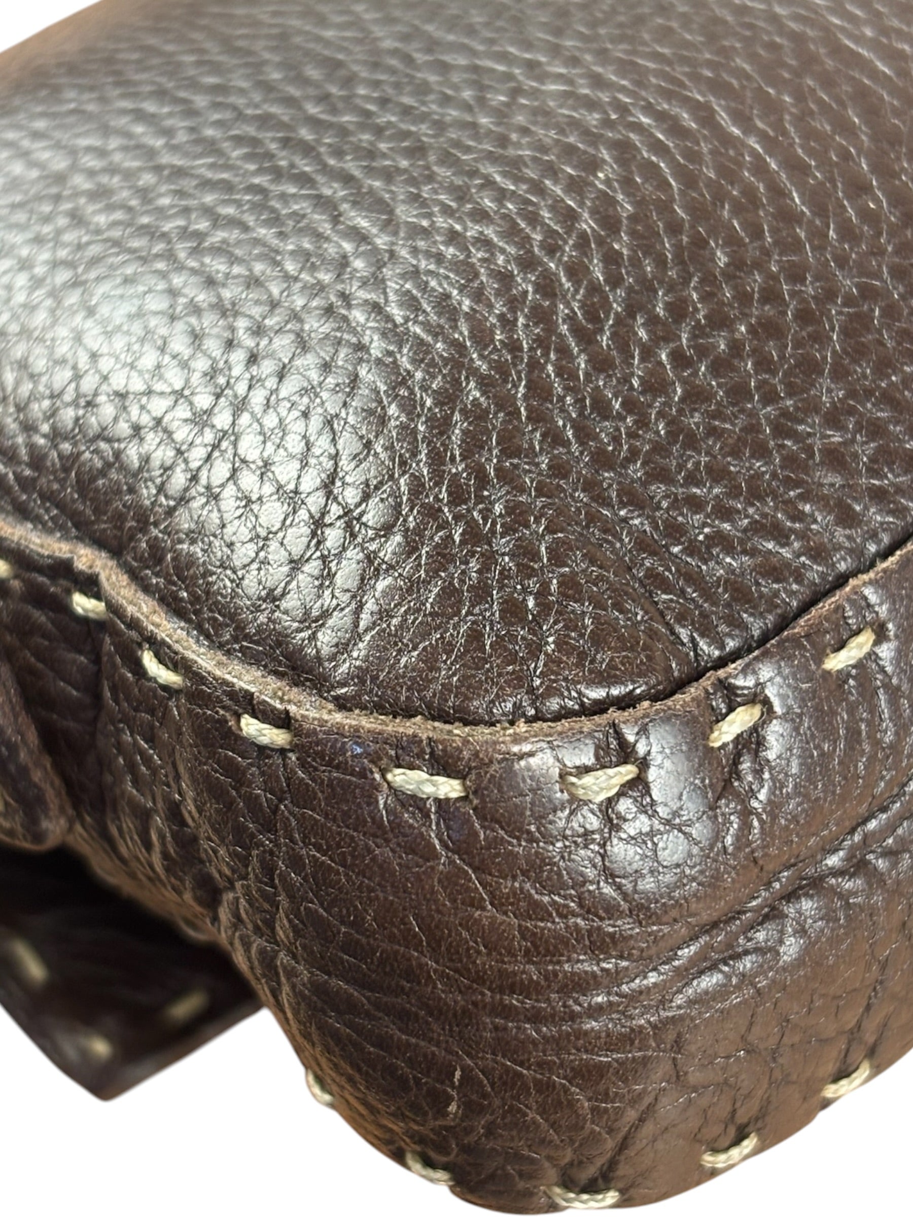Fendi Selleria Brown Leather Stitched Baguette