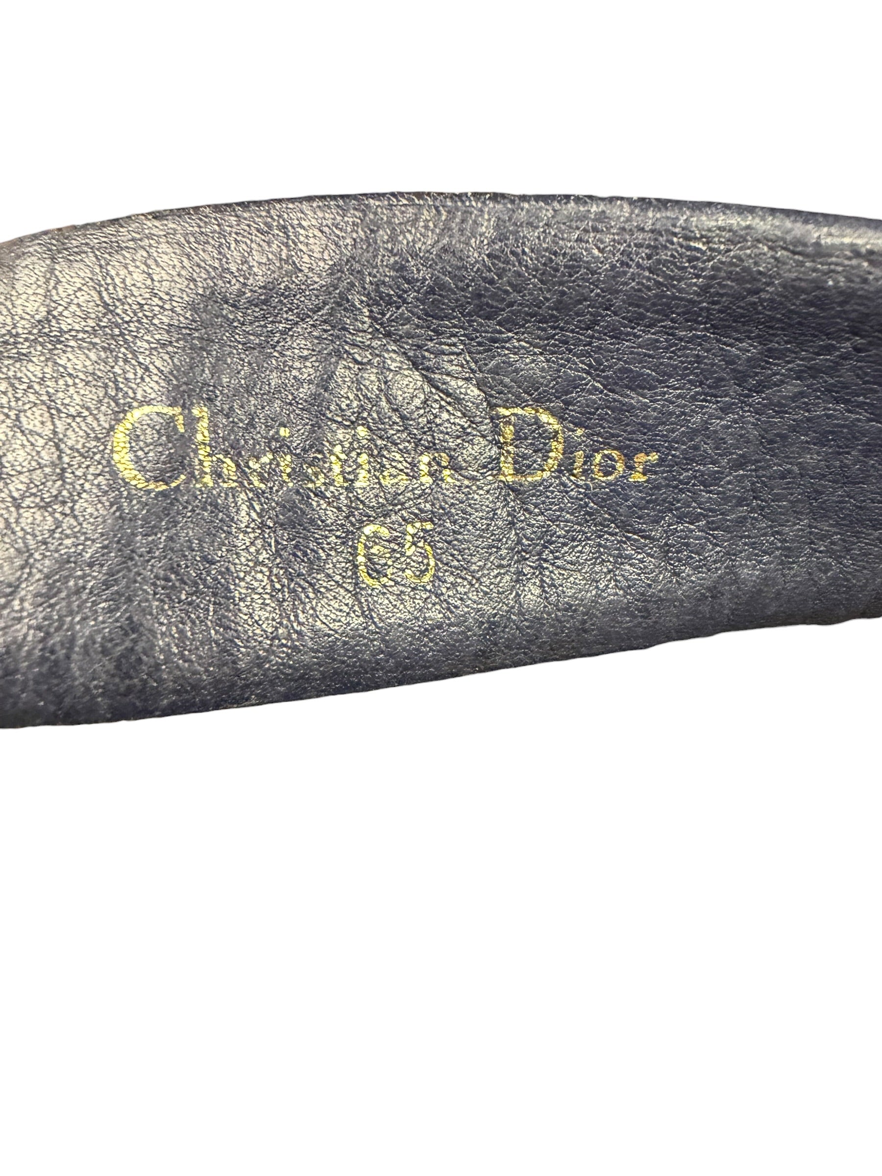 Christian Dior Vintage Navy Blue Leather Trim Oblique Monogram Canvas Belt