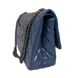 Chanel Blue Patent Quilted Jumbo Classic 2.55 Double Flap Bag 2011