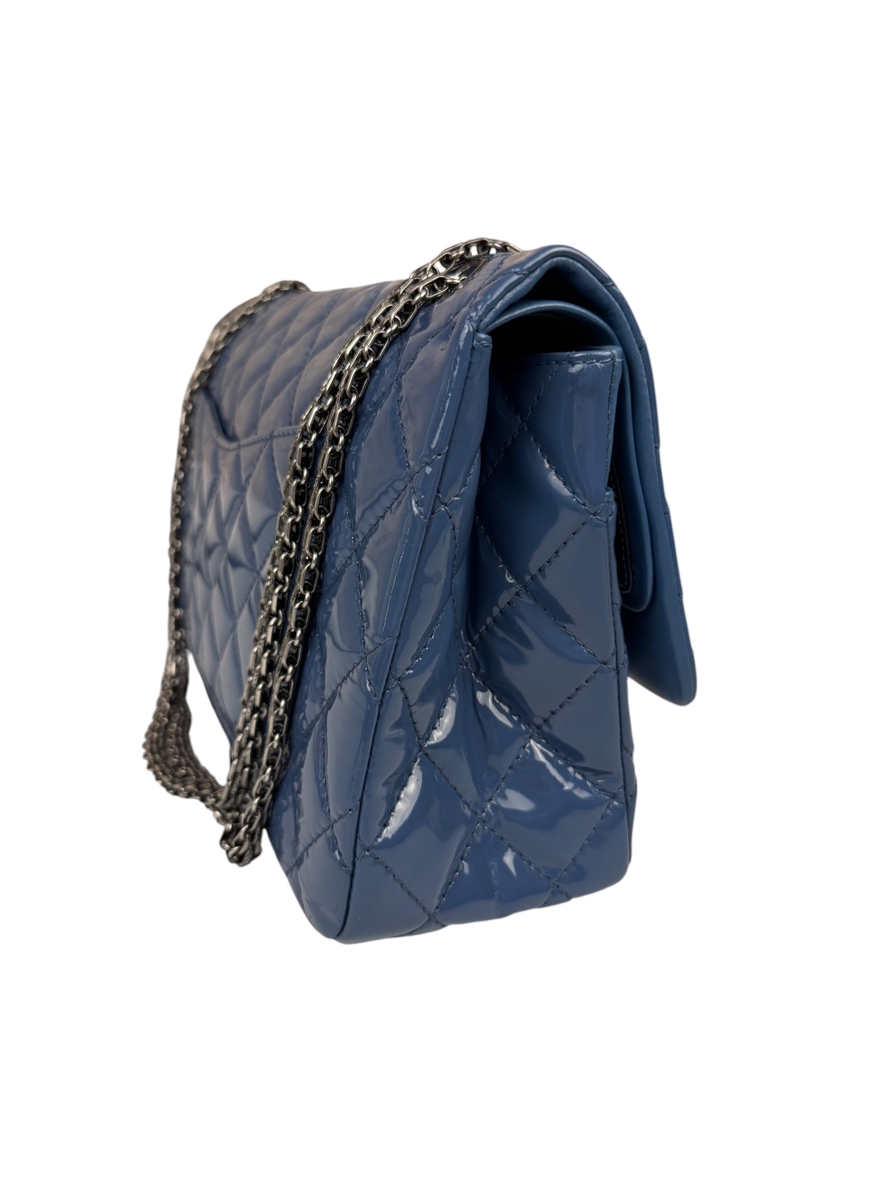 Chanel Blue Patent Quilted Jumbo Classic 2.55 Double Flap Bag 2011