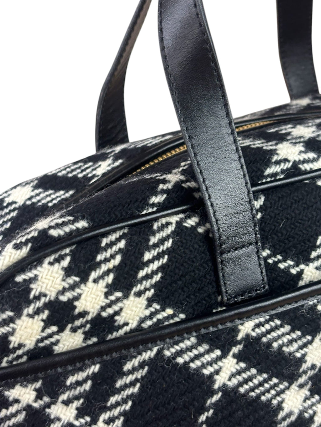 Burberry Black/White Leather Trim/Tweed Boston Bag