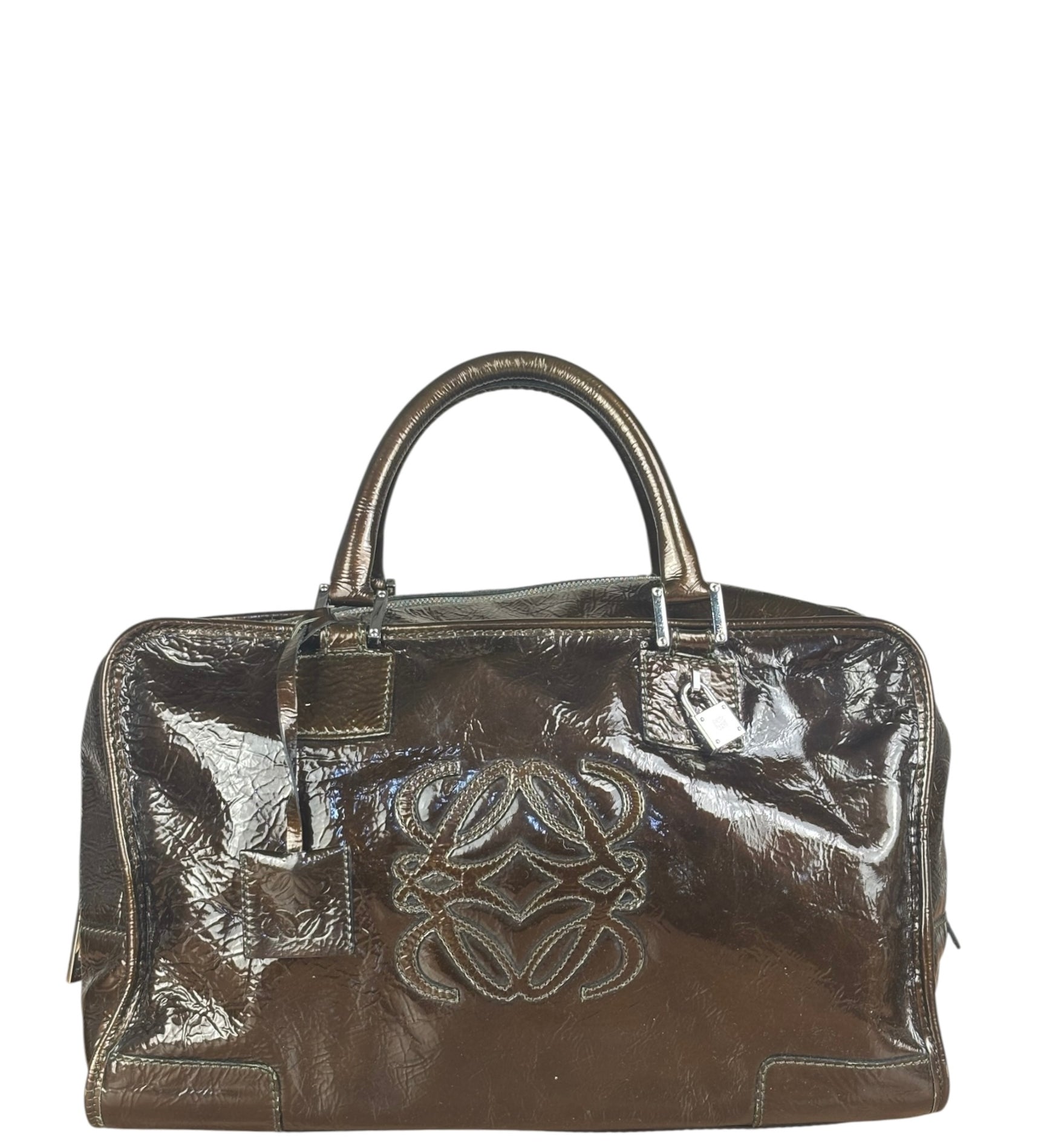 Loewe Vintage Brown Patent Leather Amazona Handbag
