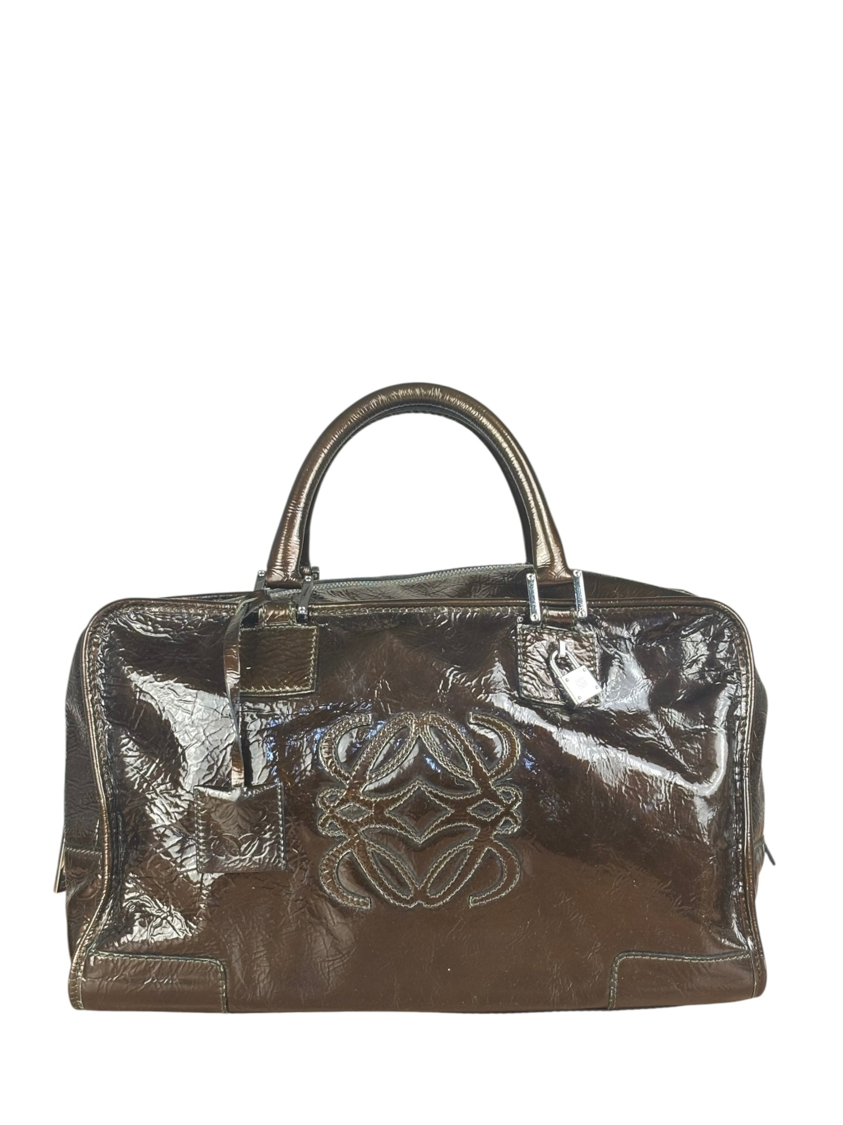 Loewe Vintage Brown Patent Leather Amazona Handbag