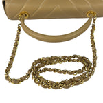 Chanel Vintage Beige Lambskin Chevron Coco Handle Flap Two-Way Bag 1991