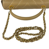 Chanel Vintage Beige Lambskin Chevron Coco Handle Flap Two-Way Bag 1991