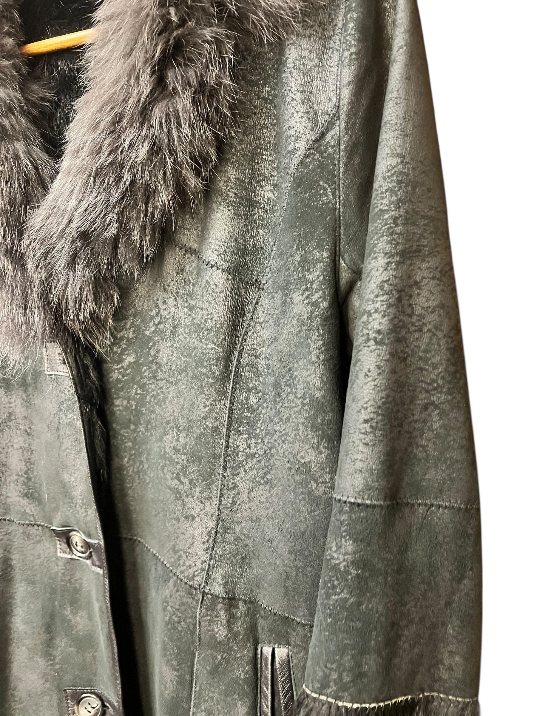 Vintage Black Suede/Leather Fur-Line Long Coat