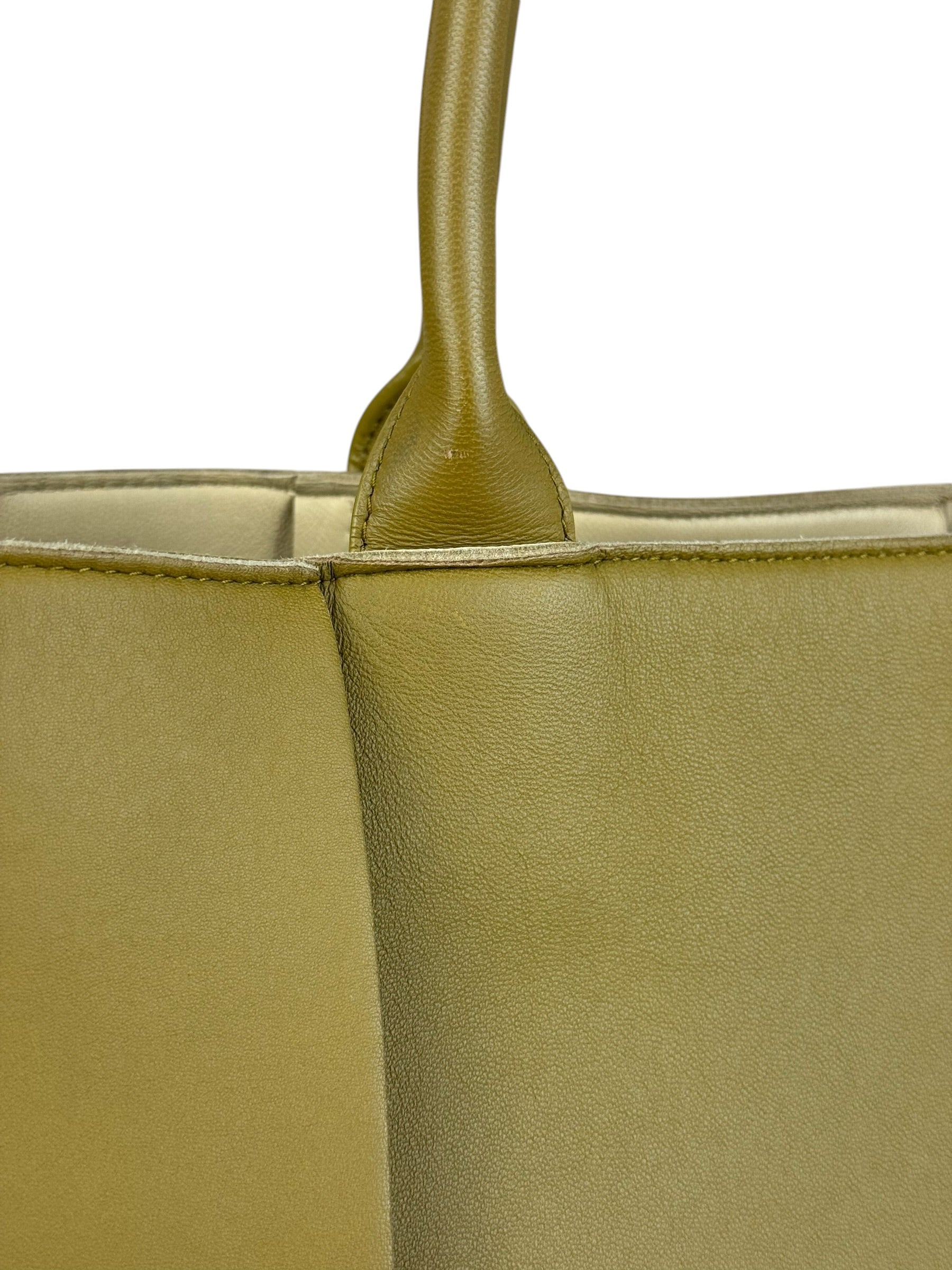Bottega Veneta Muted Olive Intreccio Arco Woven Leather Tote