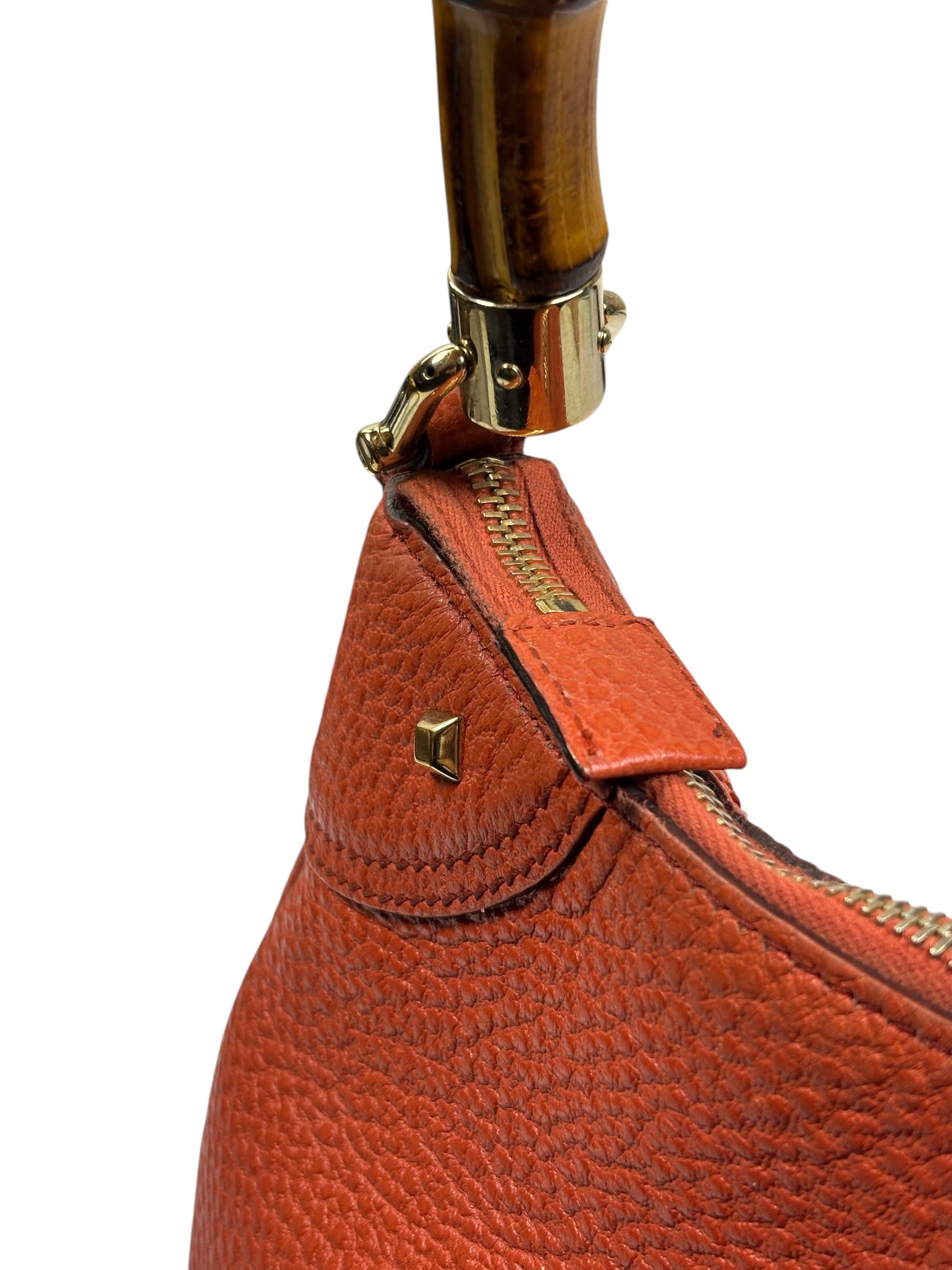 Gucci Orange Pebbled Leather Bamboo Top Handle Hobo Bag