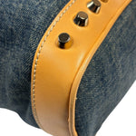 Fendi Blue/Brown Denim/Leather Trim Studded Shoulder Bag