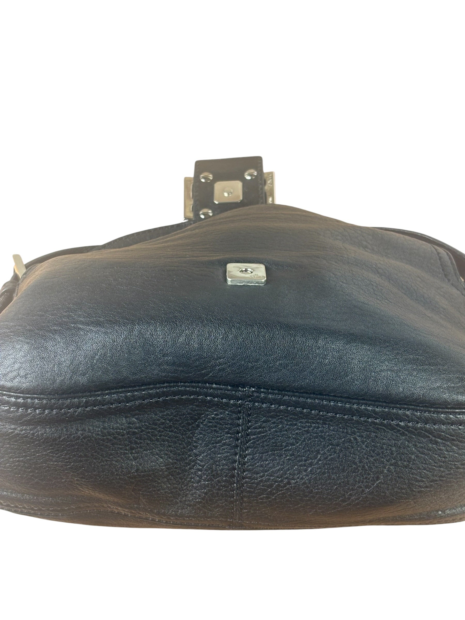 Fendi Vintage Black Leather Double Flap Baguette