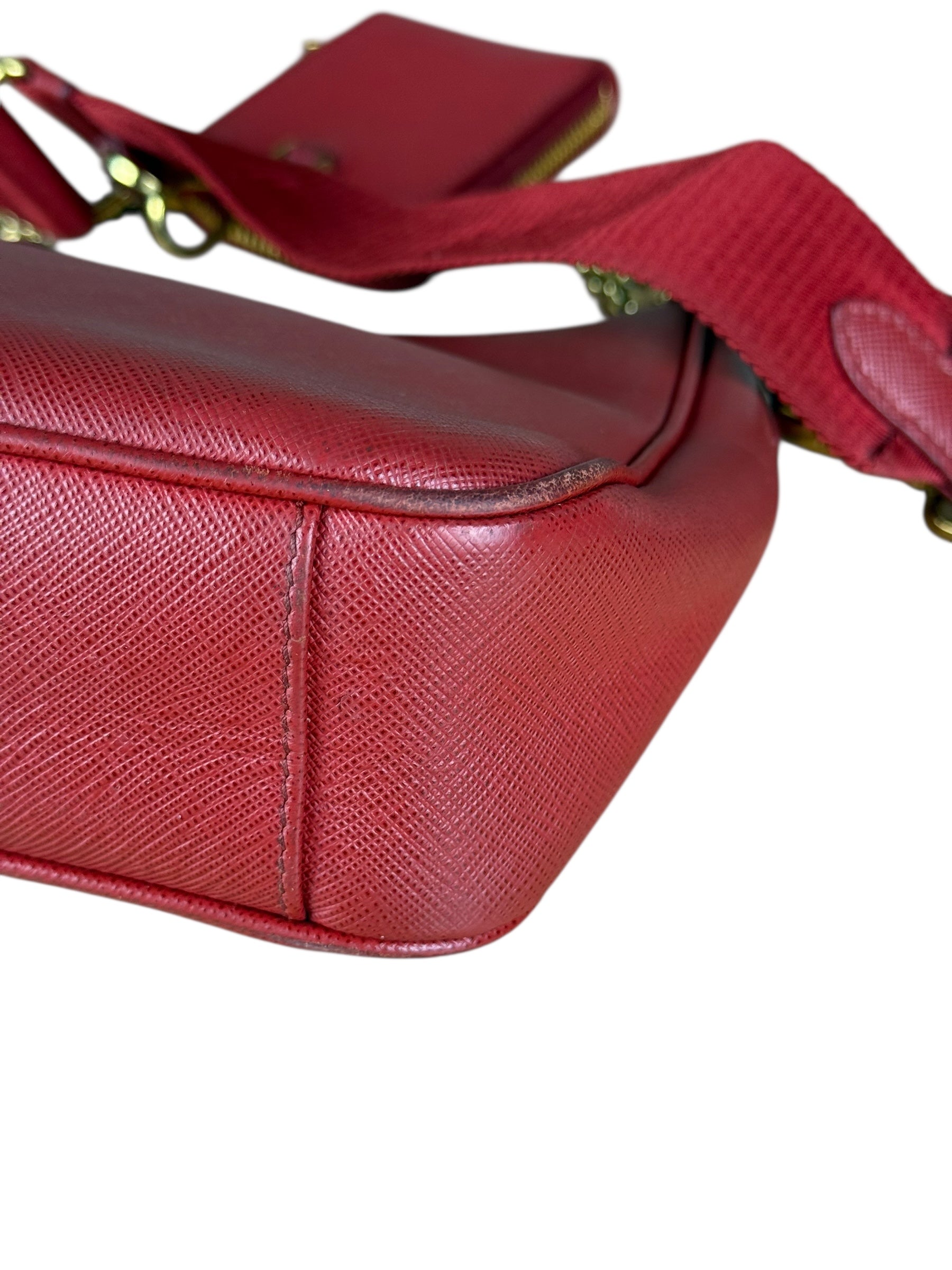 Prada Re-Edition Saffiano Leather Shoulder Bag Red