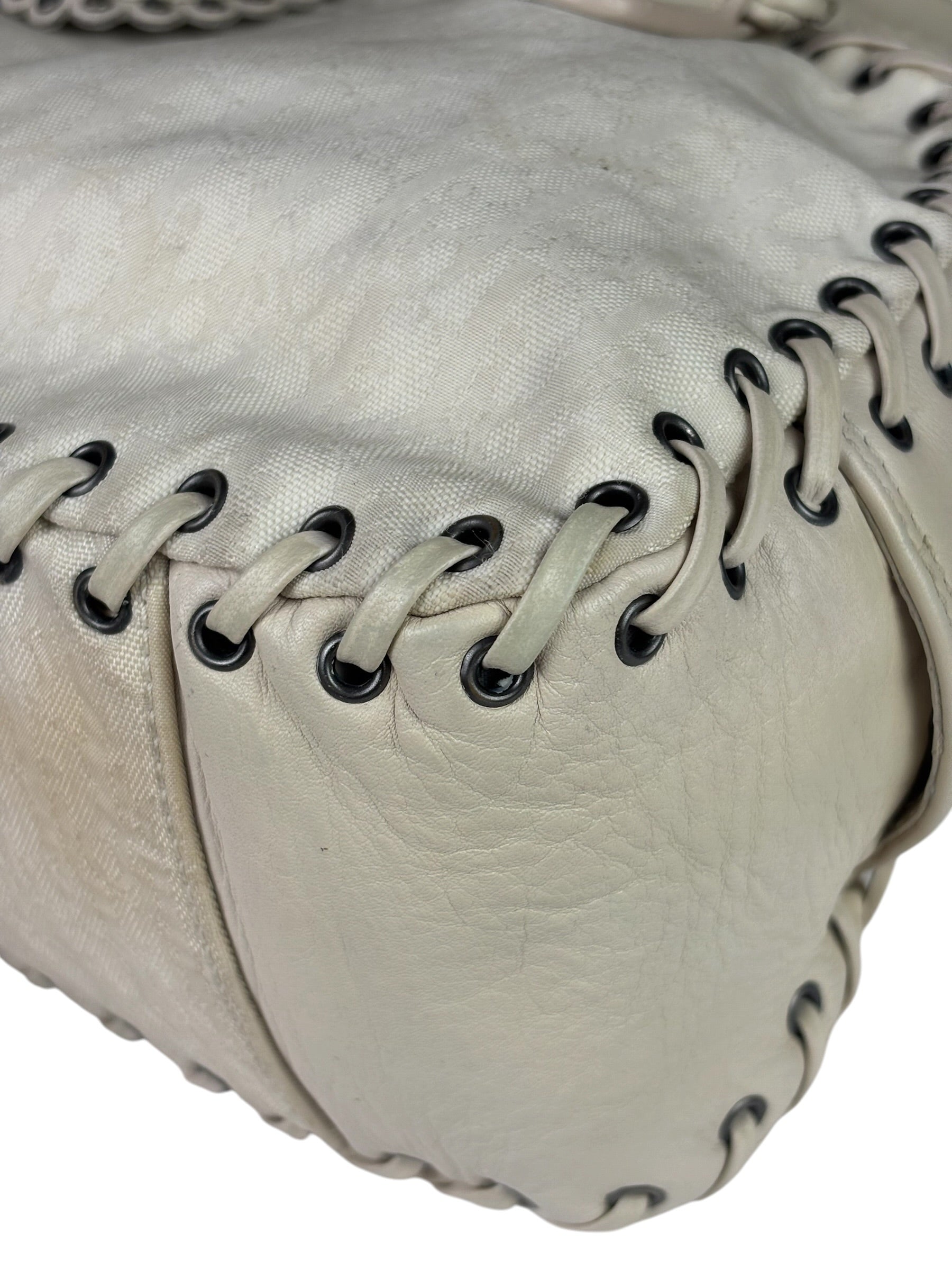 Christian Dior Cream Leather Braided Ethnic Shoulder Bag