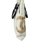 Chanel White Calfskin Quilted Python-Embossed Ligne Cambon Flat Tote Bag 2004