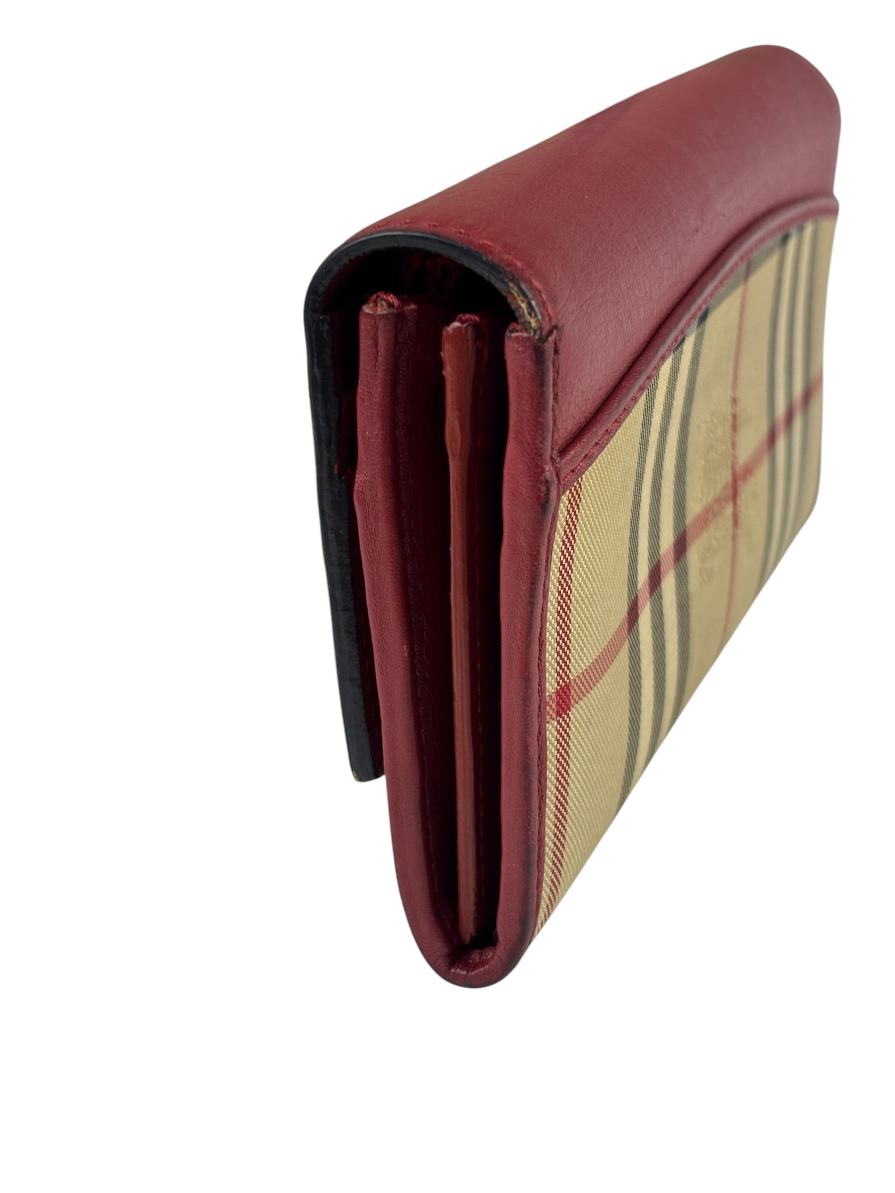 Burberry Red Leather House Check Continental Long Wallet