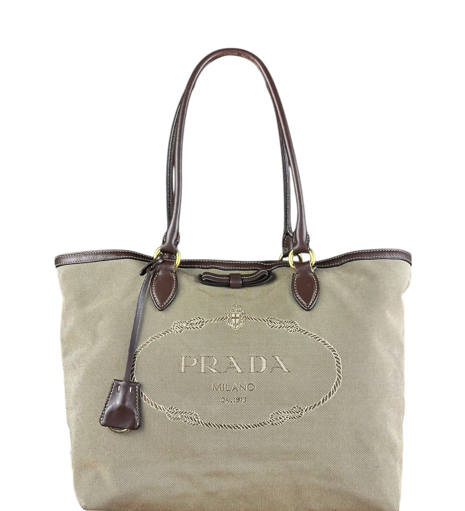 Prada Vintage Jacquard Logo Tote Brown