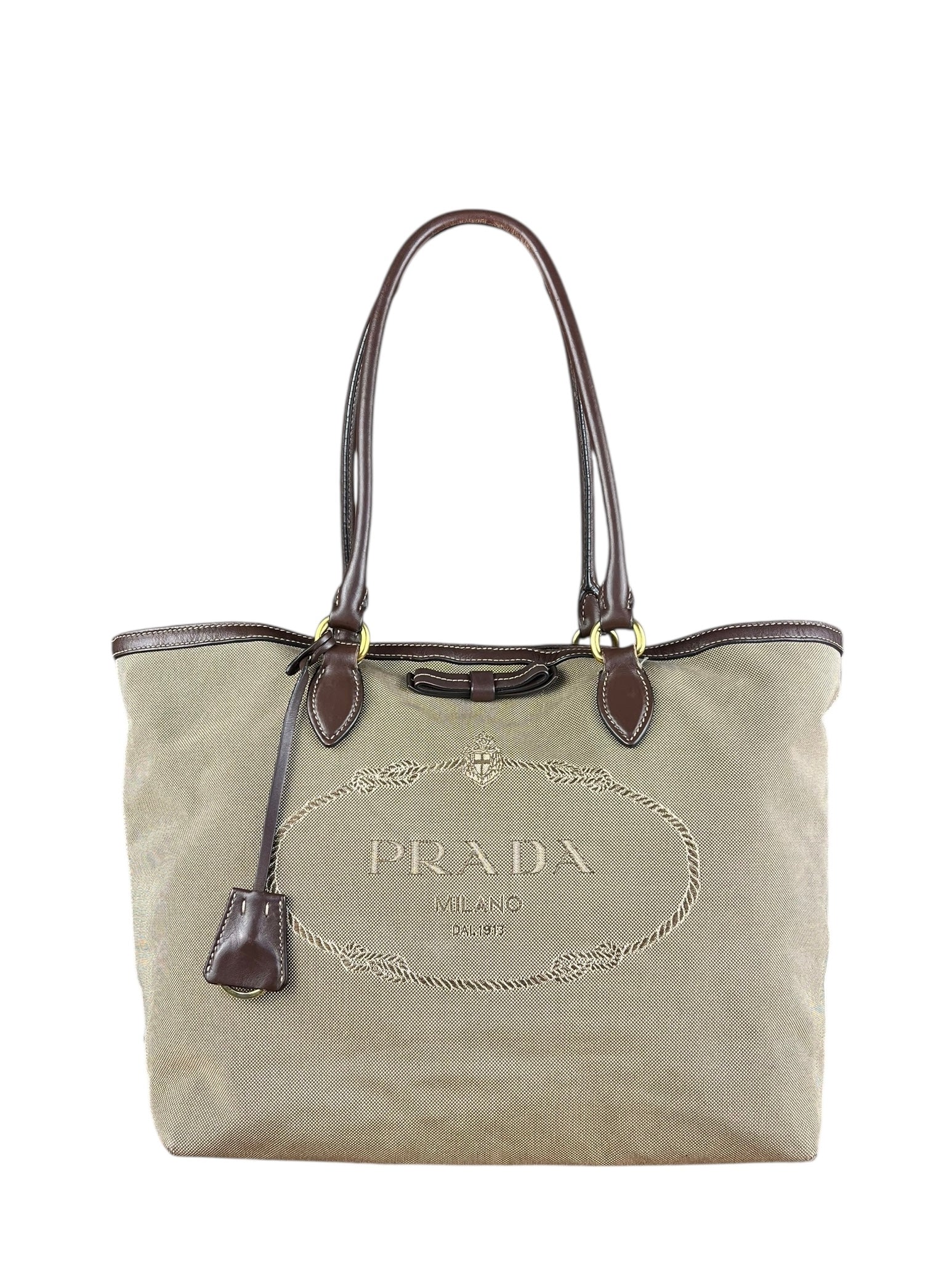 Prada Vintage Jacquard Logo Tote Brown