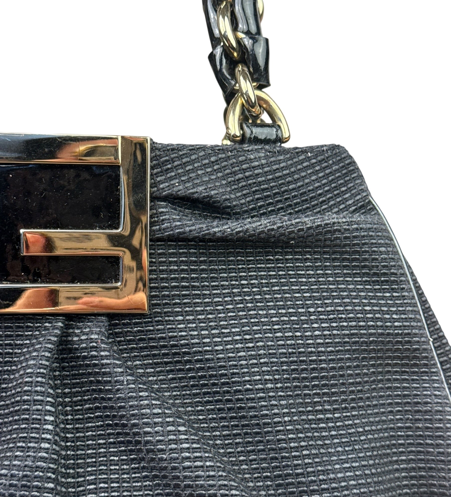 Fendi Bicolor Patent Leather Trim Mia Shoulder Bag
