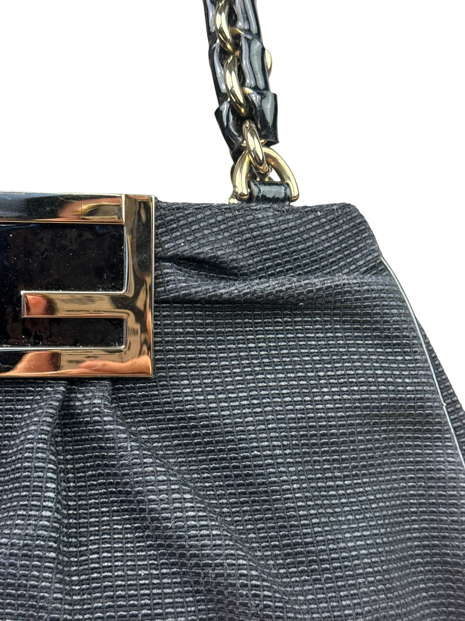 Fendi Bicolor Patent Leather Trim Mia Shoulder Bag