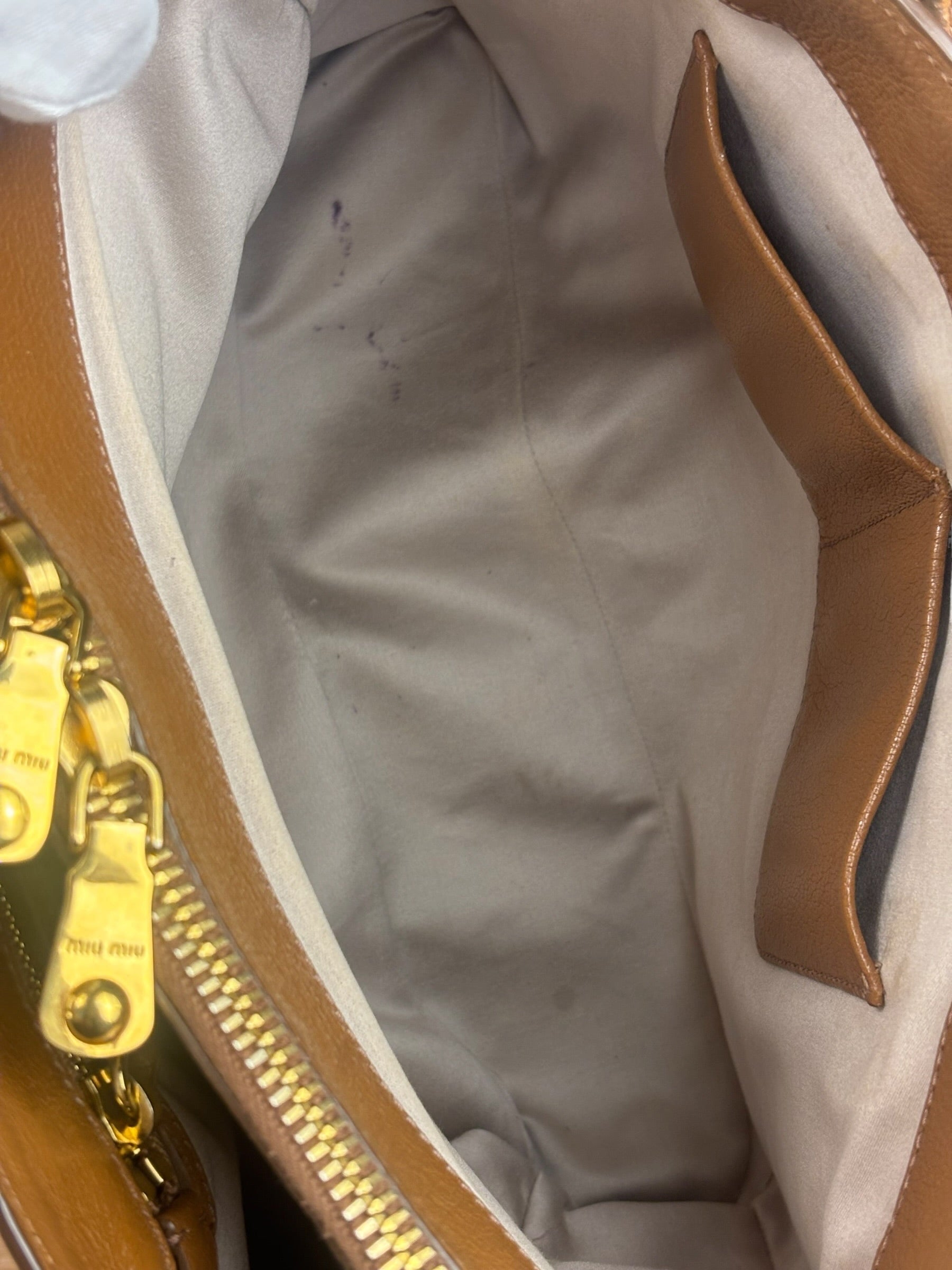 Miu Miu Beige/Brown Bicolor Leather Madras Handbag