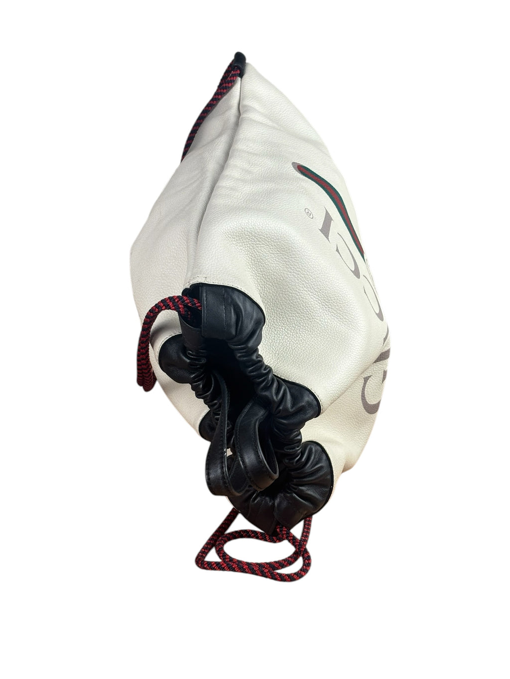 Gucci White/Black Leather Logo Drawstring Backpack