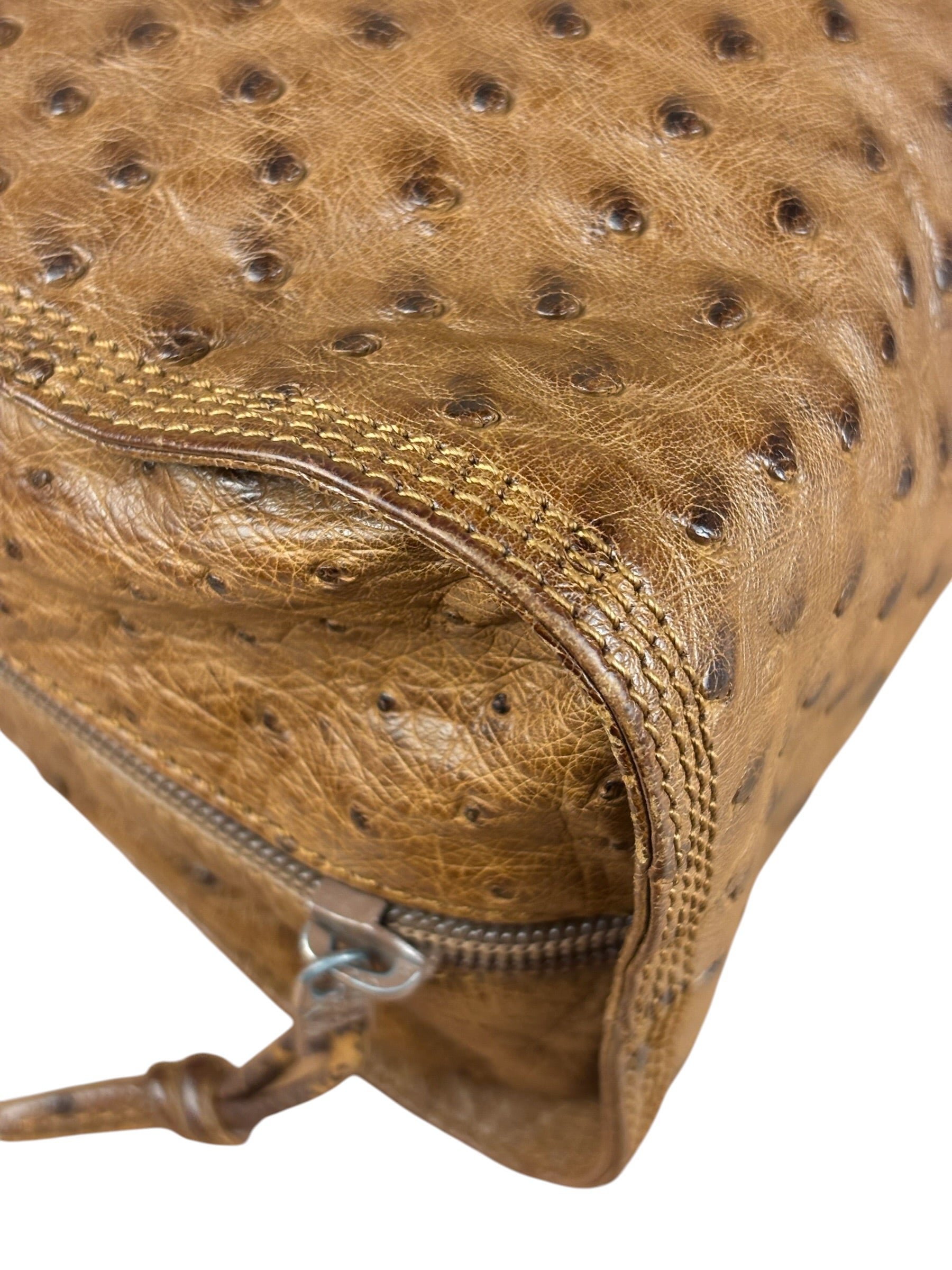 Loewe Vintage Brown Ostrich Print Leather Triangular Shoulder Bag