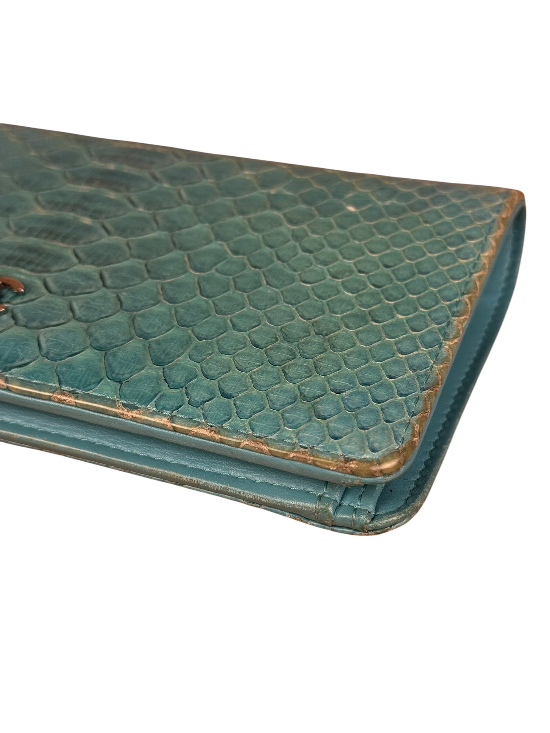 Chanel Turquoise Blue Python Long Wallet 2014
