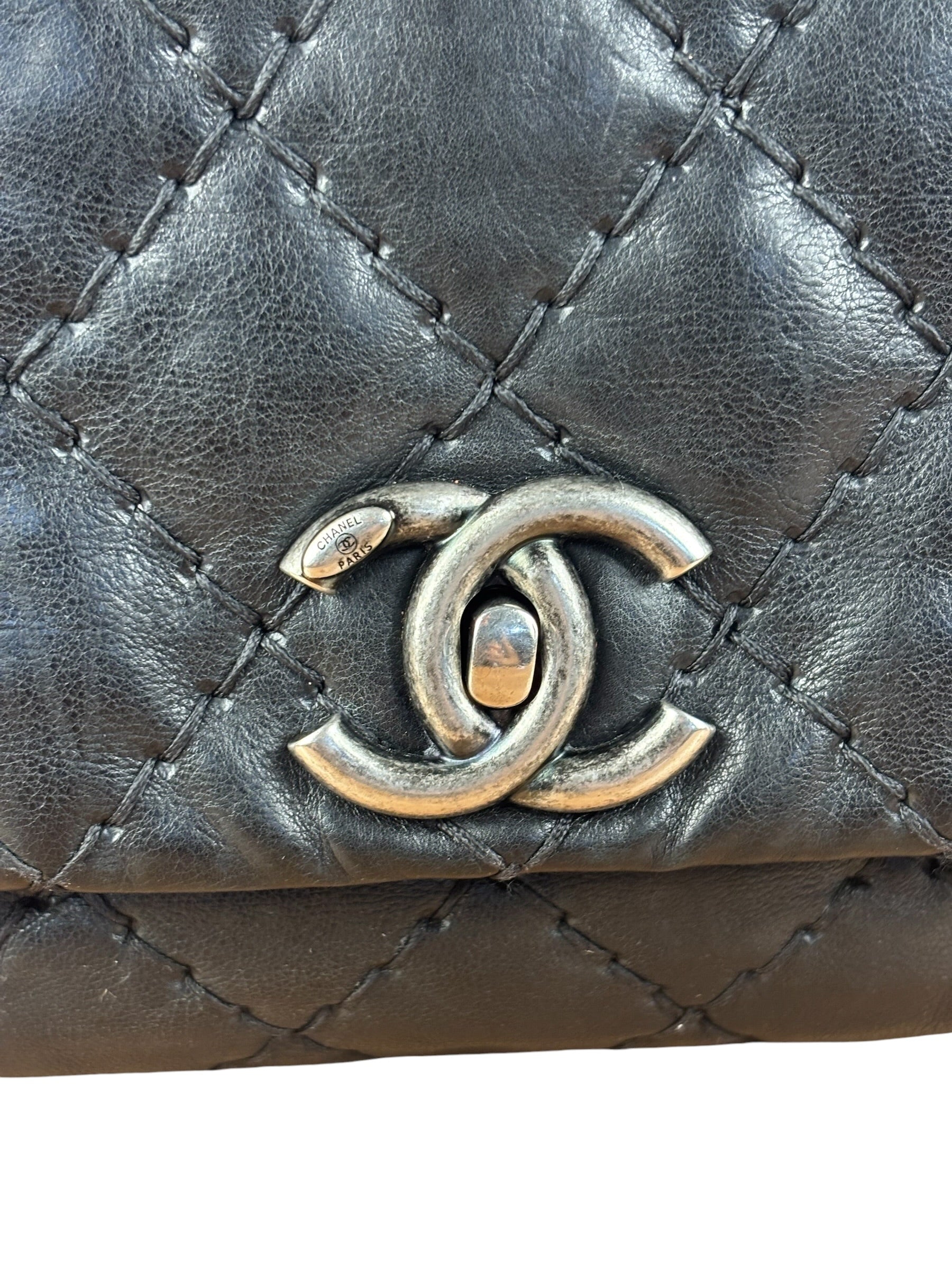 Chanel Black Leather Paris Moscow Flap/Chain Shoulder Bag 2005