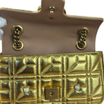 Gucci Gold GG Marmont Pearl Studded Mini Flap Bag